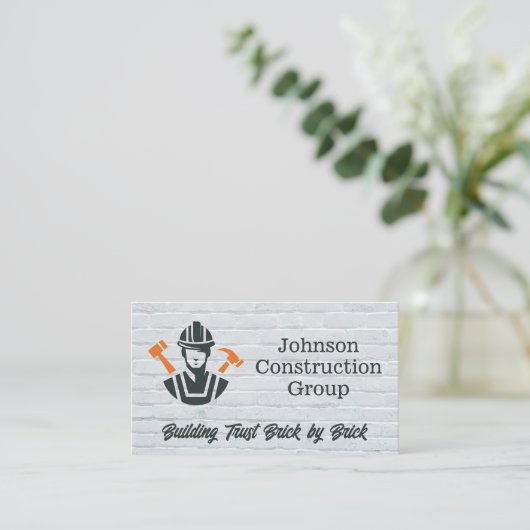 Construction Worker | Tools | Brick Wall Visitenkarte (Stehend Vorderseite)