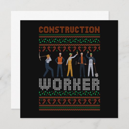 Construction Worker Ugly Christmas Sweater Gift Einladung (Vorne/Hinten)