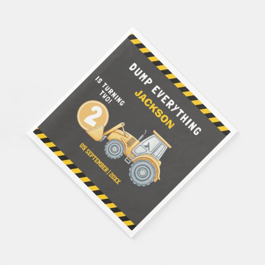 "Construction Zone Party – Dump Truck 2nd Birthday Serviette (Ecke)