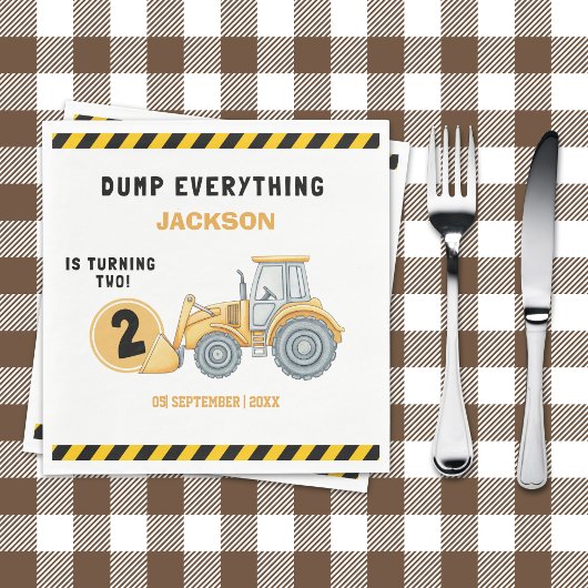 "Construction Zone Party – Dump Truck 2nd Birthday Serviette