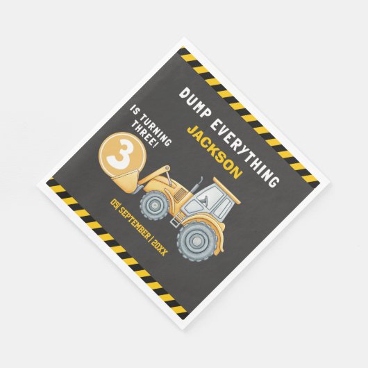 "Construction Zone Party – Dump Truck 3rd Birthday Serviette (Ecke)