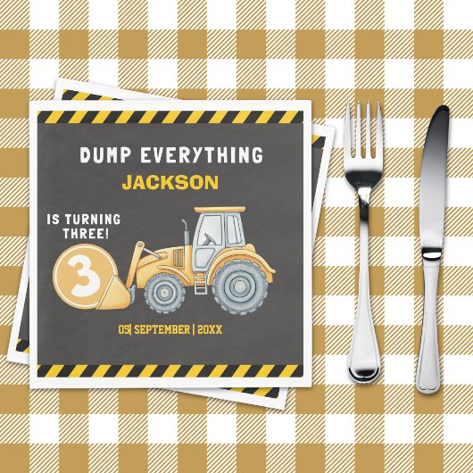 "Construction Zone Party – Dump Truck 3rd Birthday Serviette