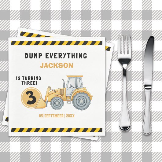 "Construction Zone Party – Dump Truck 3rd Birthday Serviette