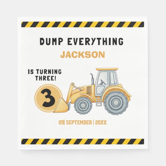 "Construction Zone Party – Dump Truck 3rd Birthday Serviette (Vorderseite)