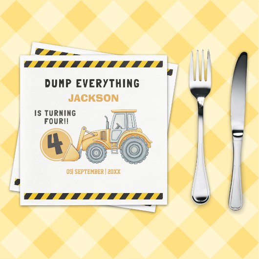 "Construction Zone Party – Dump Truck 4th Birthday Serviette