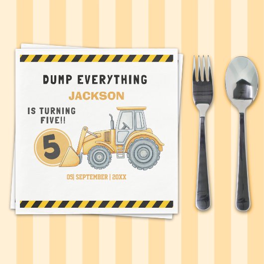 "Construction Zone Party – Dump Truck 5th Birthday Serviette