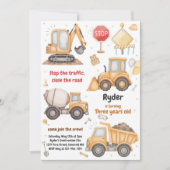 Constructions Dump Truck Excavator Boy Birthday Einladung (Vorderseite)