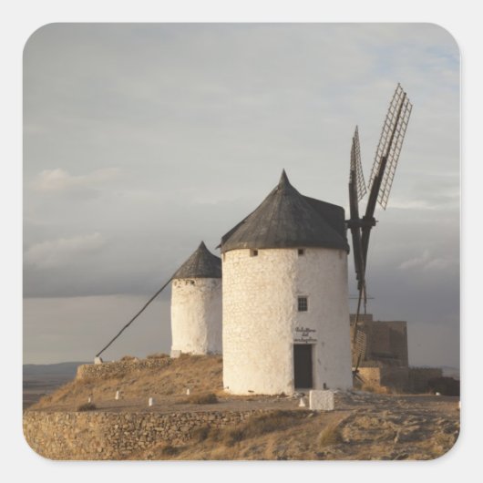 Consuegra, antike Windmühlen La Mancha Quadratischer Aufkleber (Vorderseite)