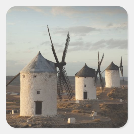 Consuegra, antike Windmühlen La Mancha Quadratischer Aufkleber (Vorderseite)
