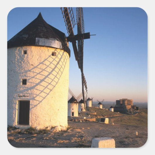 Consuegra, La Mancha, Spanien, Windmühlen Quadratischer Aufkleber (Vorderseite)