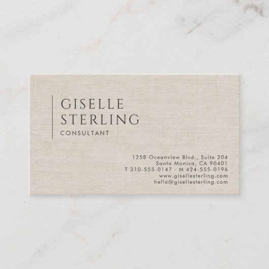 Consultant Luxury Neutral Linen QR Code Visitenkarte (Vorderseite)