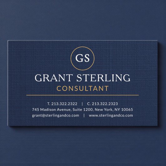 Consultant Navy Blue Gold Luxury Linen Visitenkarte