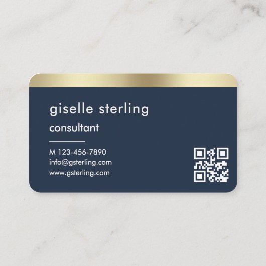 Consultant Navy Blue Gold QR Code Visitenkarte (Rückseite)