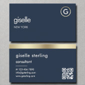 Consultant Navy Blue QR Code Gold Monogram Visitenkarte