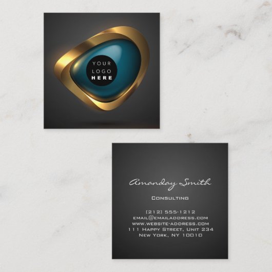 Consulting Gold Aquamarin Gray Abstrakte Logos Mod Quadratische Visitenkarte (Vorne/Hinten)