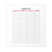 Contact List Planer Notepad Notizblock (Vorderseite)