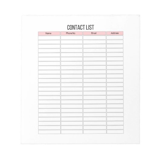 Contact List Planer Notepad Notizblock (Vorderseite)