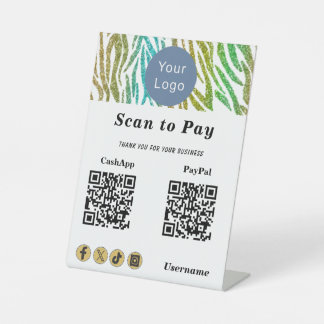 Contactless Scan to Pay, Gold Green Glitter Stripe Sockelschild