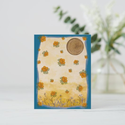 Contemporâneo Dourado Ilustrado Flor Lua Colagem Postkarte (Stehend Vorderseite)