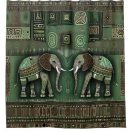 Contemporary African Elephants - Stylish Geen Duschvorhang