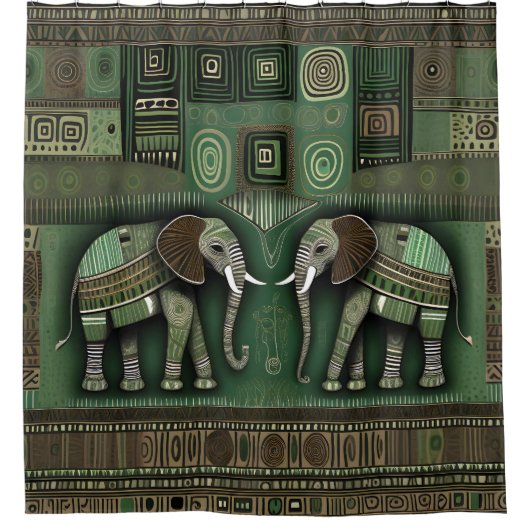 Contemporary African Elephants - Stylish Geen Duschvorhang (Vorderseite)