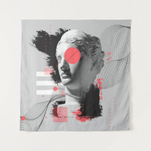 Contemporary art collage with antique statue head wandteppich
