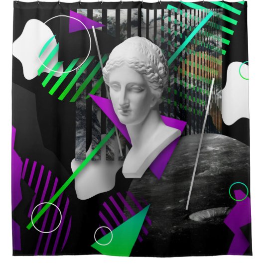 Contemporary art collage with plaster head statue  duschvorhang (Vorderseite)