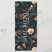 Contemporary Black Floral Wedding Dinner Menükarte (Rückseite)