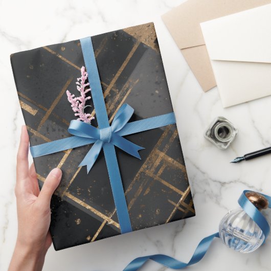 Contemporary Black Gold Geometric Abstract Pattern Geschenkpapier (Schenken)