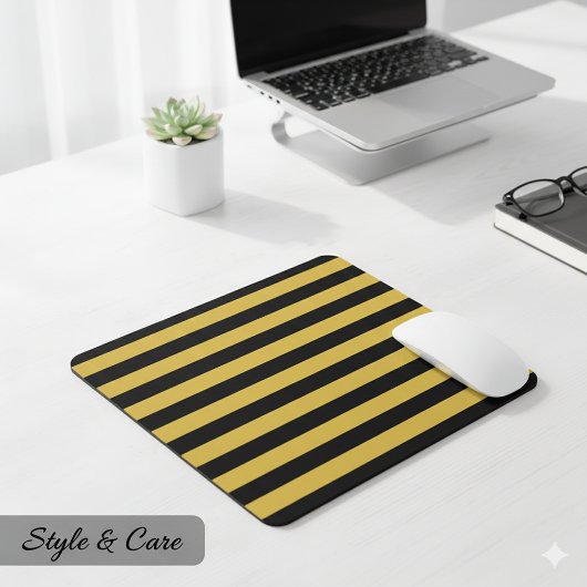 Contemporary Black Metallic Gold Stripe Layout Mousepad