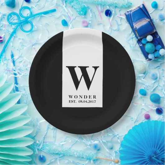 Contemporary Black Monogram | Minimalist Wedding Pappteller (Party)