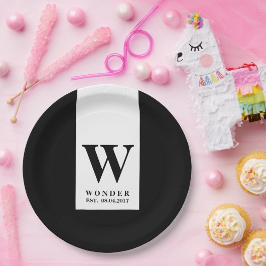 Contemporary Black Monogram | Minimalist Wedding Pappteller (Party)
