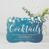 Contemporary Blue Bokeh Cocktail Party Einladung (Stehend Vorderseite)