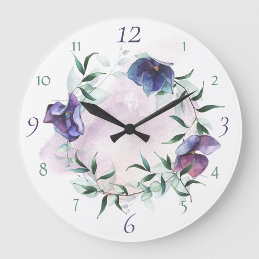 Contemporary Blue Hydrangea Wreath Große Wanduhr (Vorderseite)
