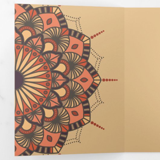 Contemporary Brown Peach Mandala Wedding Dreifach Gefaltete Einladung (Innen Erste Seite)