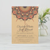 Contemporary Brown Peach Mandala Wedding Einladung (Stehend Vorderseite)