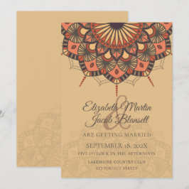Contemporary Brown Peach Mandala Wedding Einladung