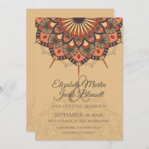 Contemporary Brown Peach Mandala Wedding Einladung
