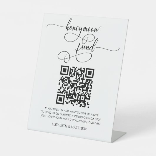 Contemporary Calligraphy Honeymoon Fund QR Code Pe Sockelschild (Vorderseite)