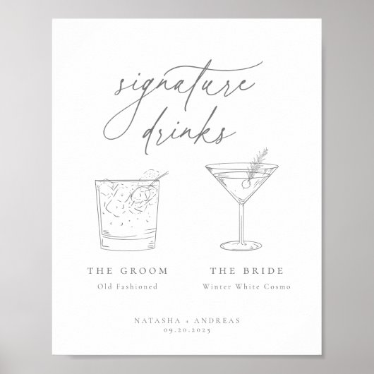 Contemporary Chic Gray Minimalist Signature Drinks Poster (Vorne)