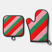 Contemporary Christmas Candy Stripes Ofenhandschuh & Topflappen-Set (Vorderseite)