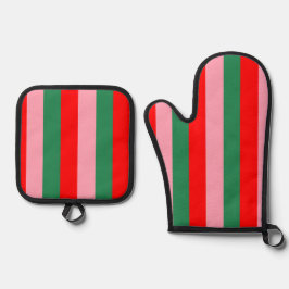 Contemporary Christmas Stripes  Ofenhandschuh & Topflappen-Set