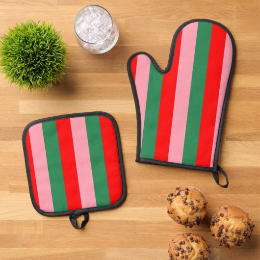 Contemporary Christmas Stripes  Ofenhandschuh & Topflappen-Set (Oben Unten)