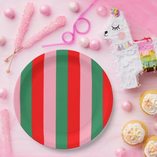 Contemporary Christmas Stripes  Pappteller (Party)