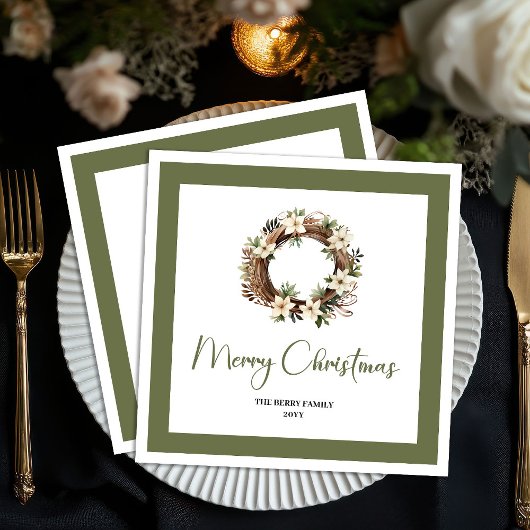 Contemporary Christmas Wreat Custom Family Napkins Serviette