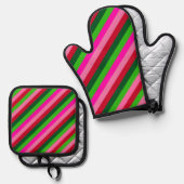 Contemporary Colors Christmas Stripes Ofenhandschuh & Topflappen-Set (Vorderseite/Rückseite)