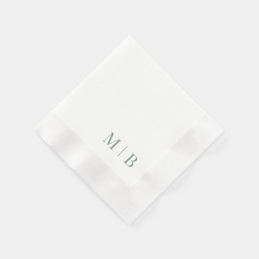 Contemporary Dark Sage Monogram White Wedding Serviette (Ecke)
