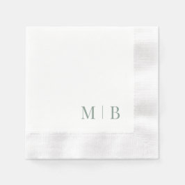 Contemporary Dark Sage Monogram White Wedding Serviette