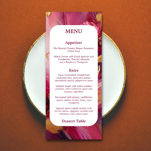 Contemporary Elegance:  Fuchsia Pink Gold Menu Menükarte