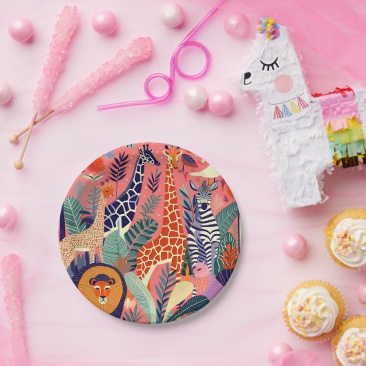 Contemporary exotic animals and birds 1 pink pappteller (Party)